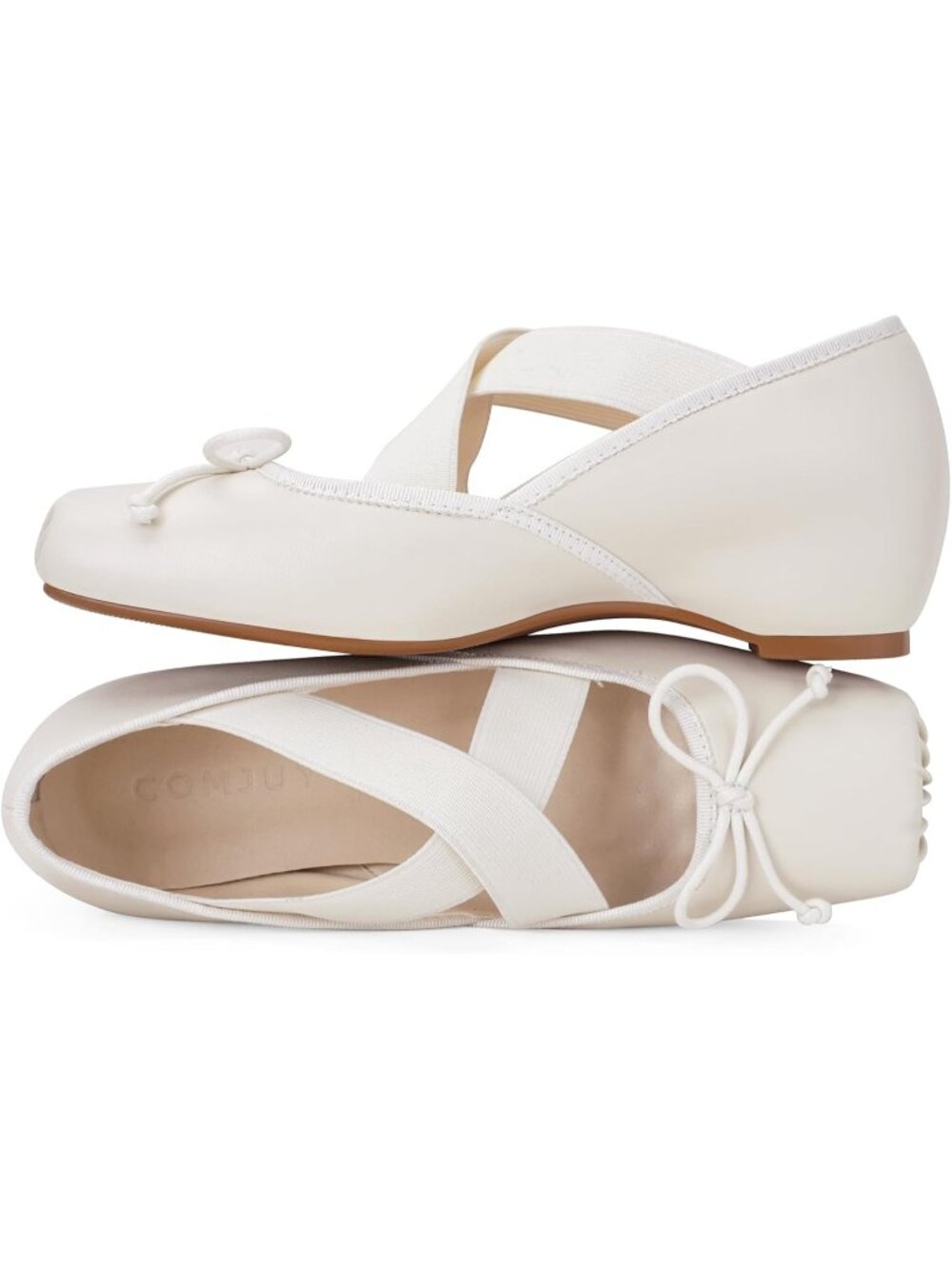 Women's White Square Toe Soft Strap Low Wedge Comfortable Walking Ballet Flats - Picture 4 of 7